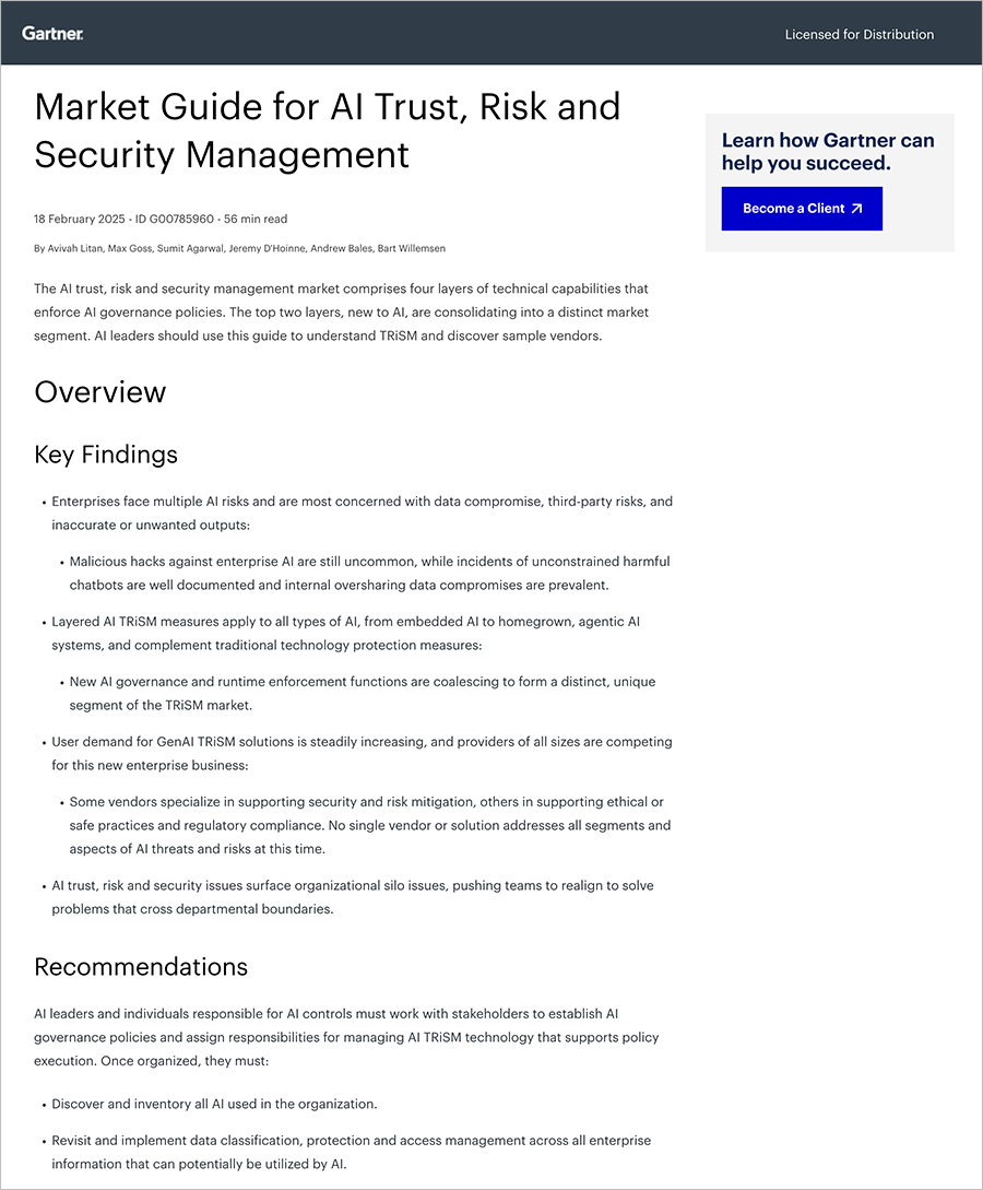 Gartner Market Guide for AI Trust, Risk and Security Management .