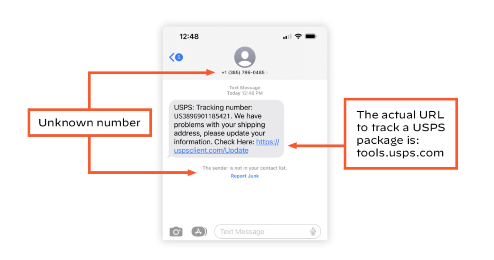 Screenshot of a smishing attempt