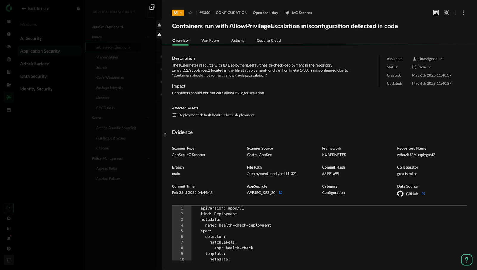 Cortex Cloud supply chain example with Kubernetes